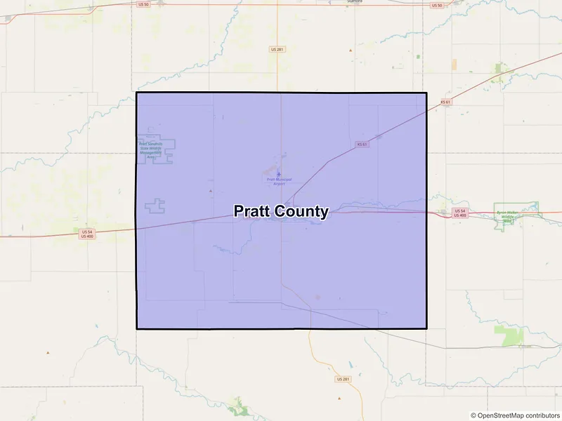 Map of Pratt County, Kansas and ZIP codes
