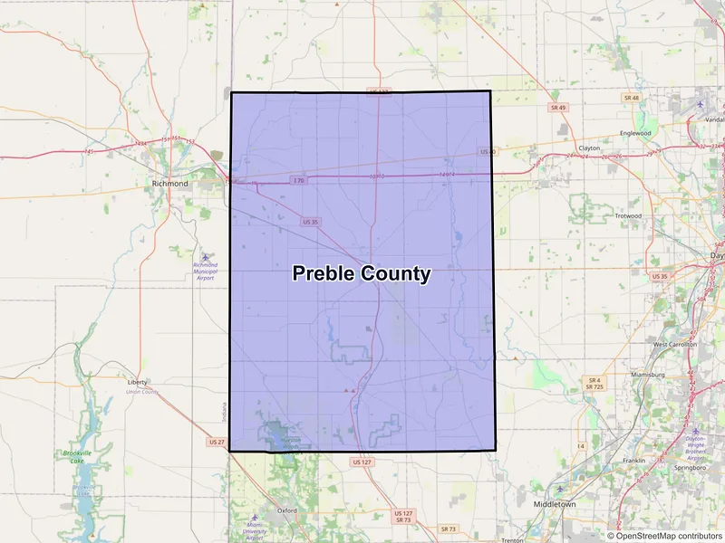Map of Preble County, Ohio and ZIP codes