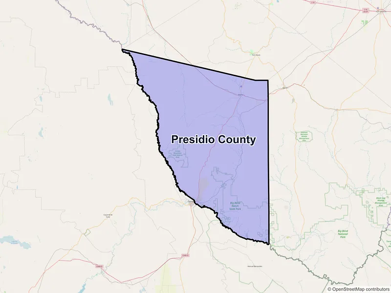 Map of Presidio County, Texas and ZIP codes