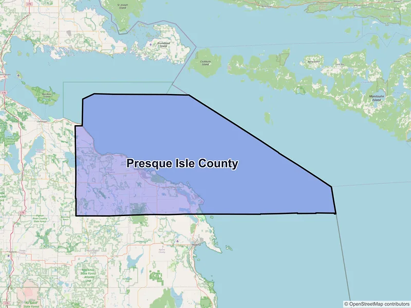 Map of Presque Isle County, Michigan and ZIP codes