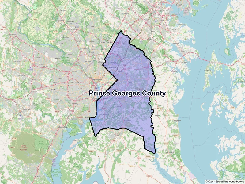 Map of Prince George's County, Maryland and ZIP codes