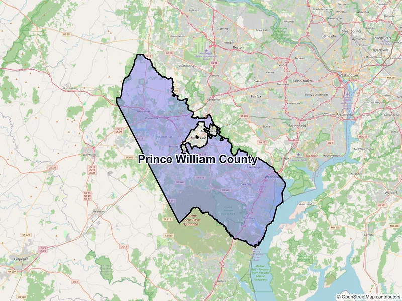Map of Prince William County, Virginia and ZIP codes