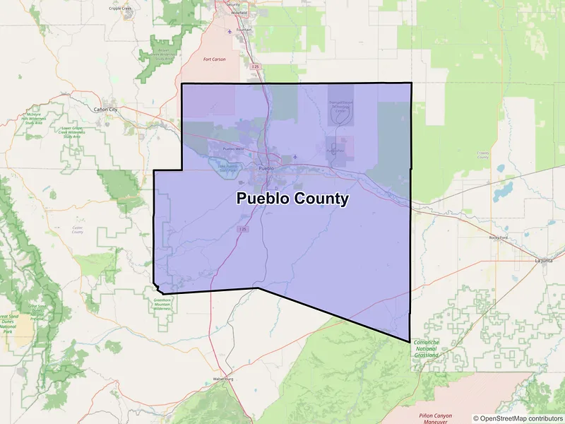Map of Pueblo County, Colorado and ZIP codes
