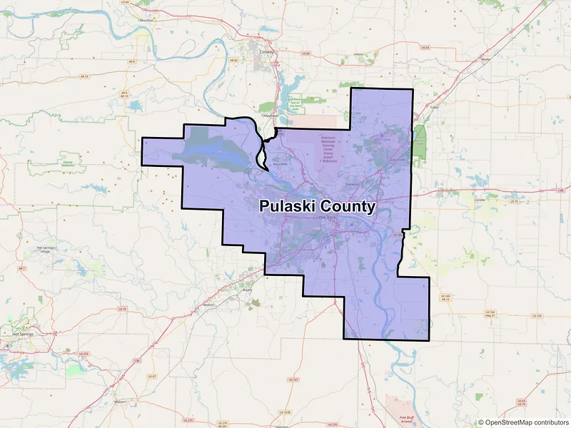 Map of Pulaski County, Arkansas and ZIP codes