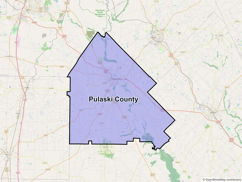 Map of Pulaski County, Georgia and ZIP codes