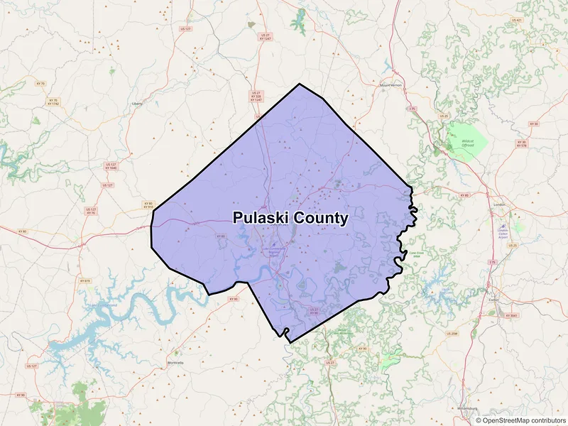 Map of Pulaski County, Kentucky and ZIP codes