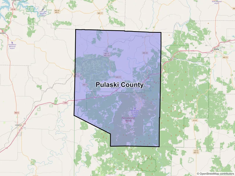 Map of Pulaski County, Missouri and ZIP codes