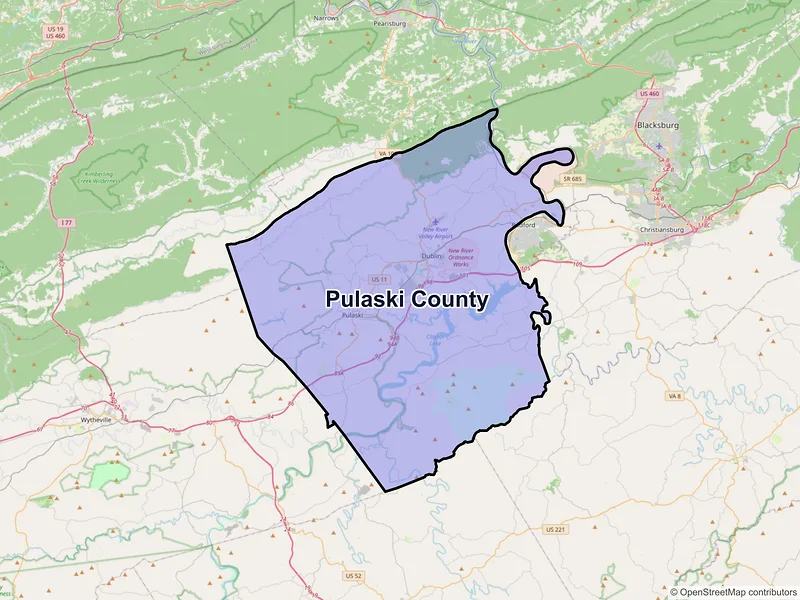 Map of Pulaski County, Virginia and ZIP codes
