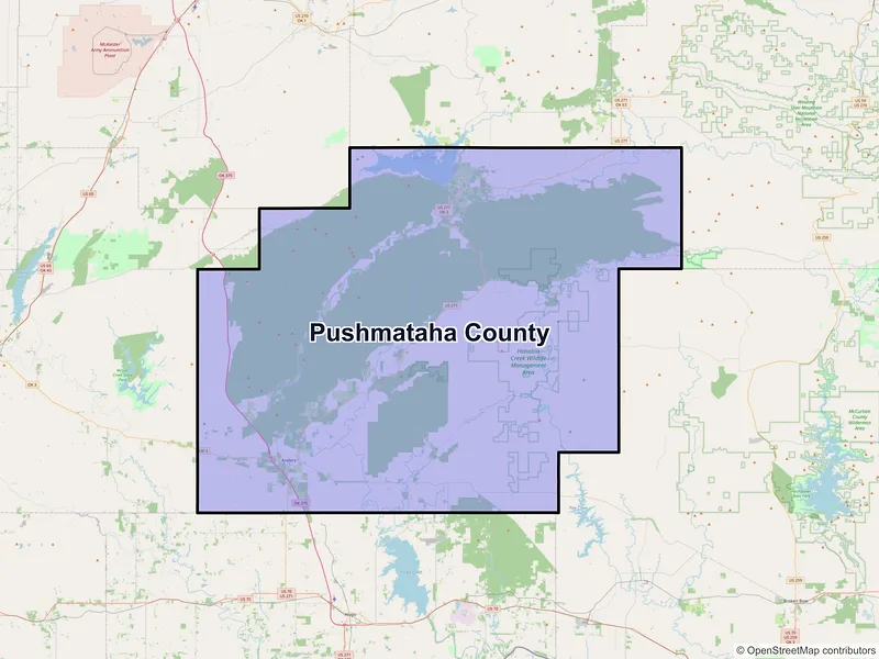 Map of Pushmataha County, Oklahoma and ZIP codes