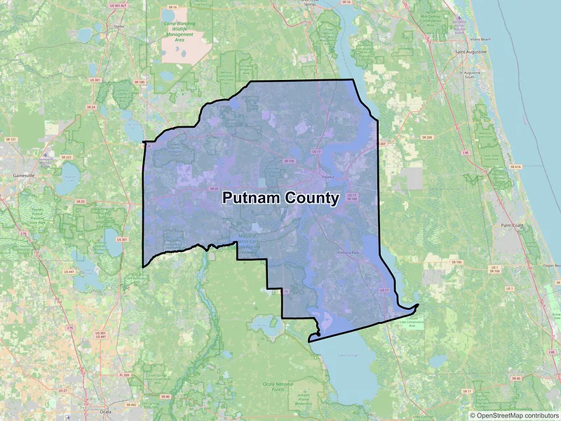 Map of Putnam County, Florida and ZIP codes