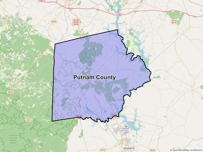 Map of Putnam County, Georgia and ZIP codes
