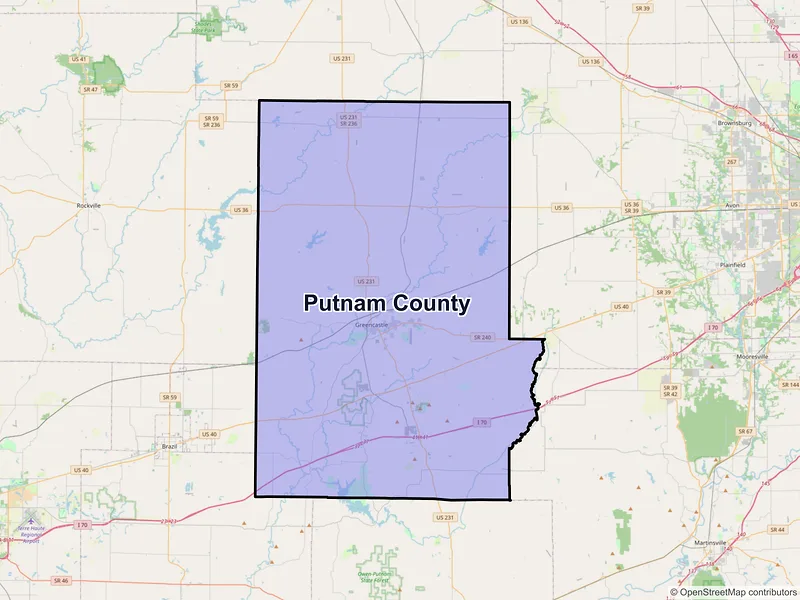 Map of Putnam County, Indiana and ZIP codes