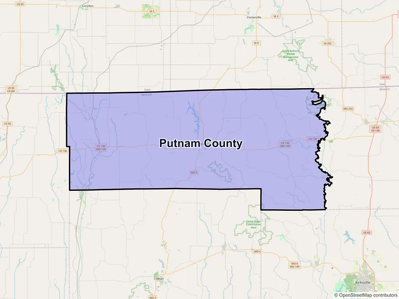 Map of Putnam County, Missouri and ZIP codes