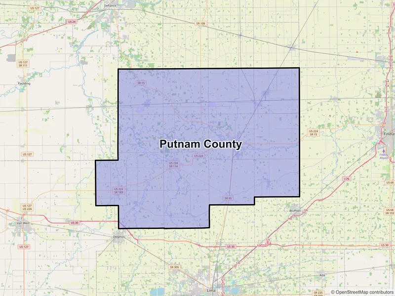 Map of Putnam County, Ohio and ZIP codes