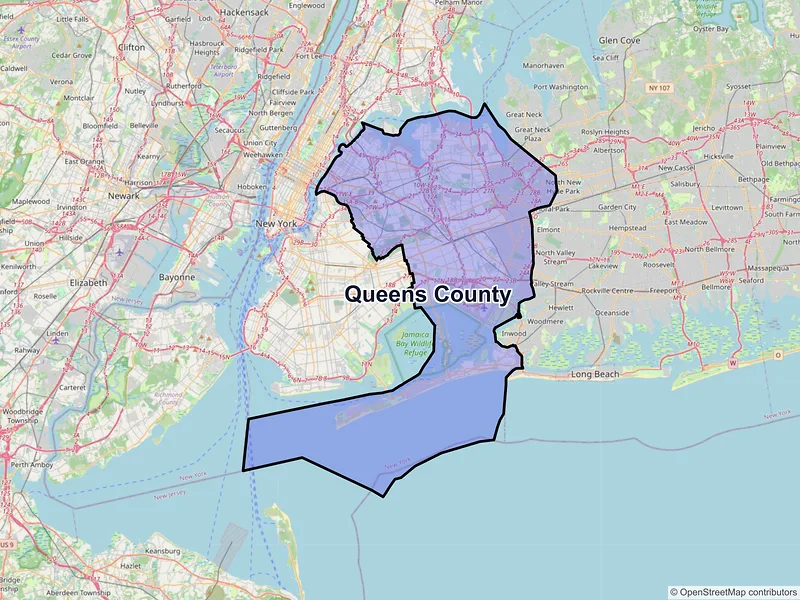 Map of Queens County, New York and ZIP codes
