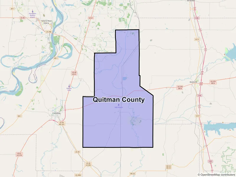 Map of Quitman County, Mississippi and ZIP codes