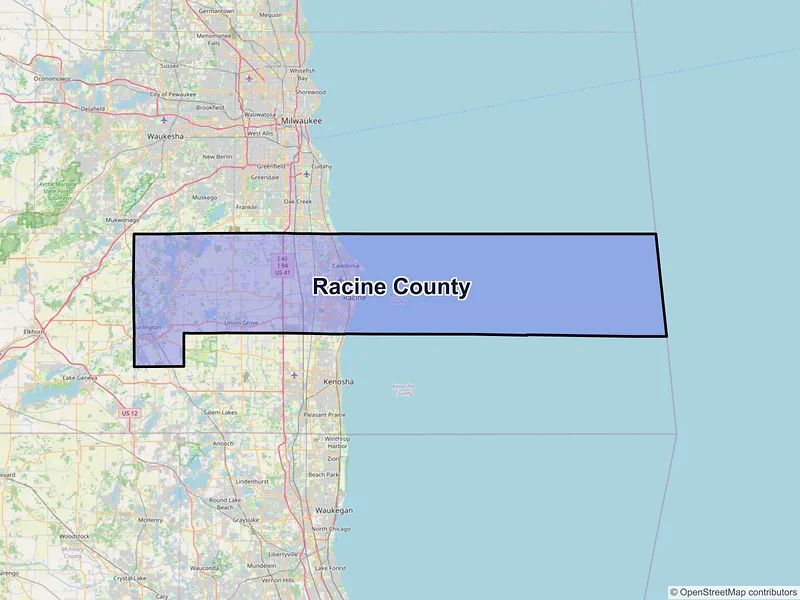 Map of Racine County, Wisconsin and ZIP codes