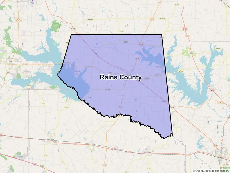 Map of Rains County, Texas and ZIP codes