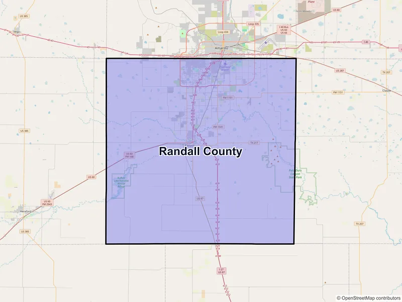 Map of Randall County, Texas and ZIP codes