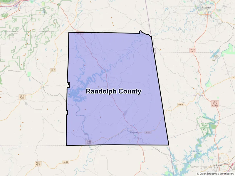 Map of Randolph County, Alabama and ZIP codes