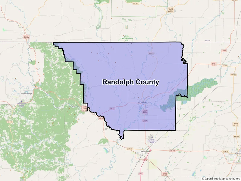 Map of Randolph County, Arkansas and ZIP codes