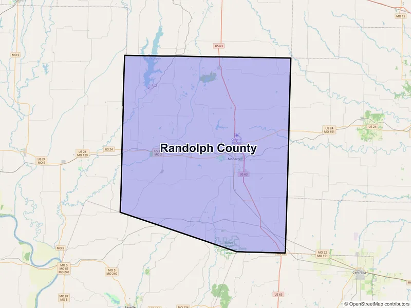 Map of Randolph County, Missouri and ZIP codes