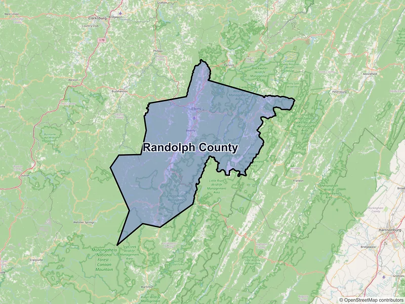 Map of Randolph County, West Virginia and ZIP codes
