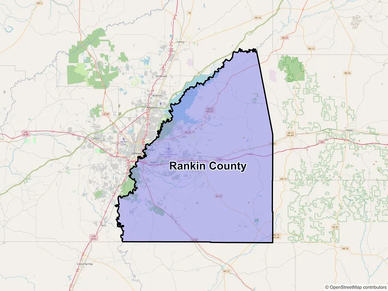Map of Rankin County, Mississippi and ZIP codes