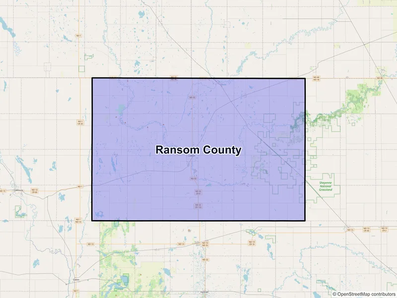 Map of Ransom County, North Dakota and ZIP codes