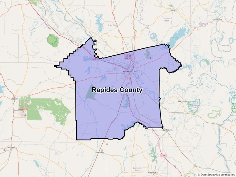 Map of Rapides County, Louisiana and ZIP codes