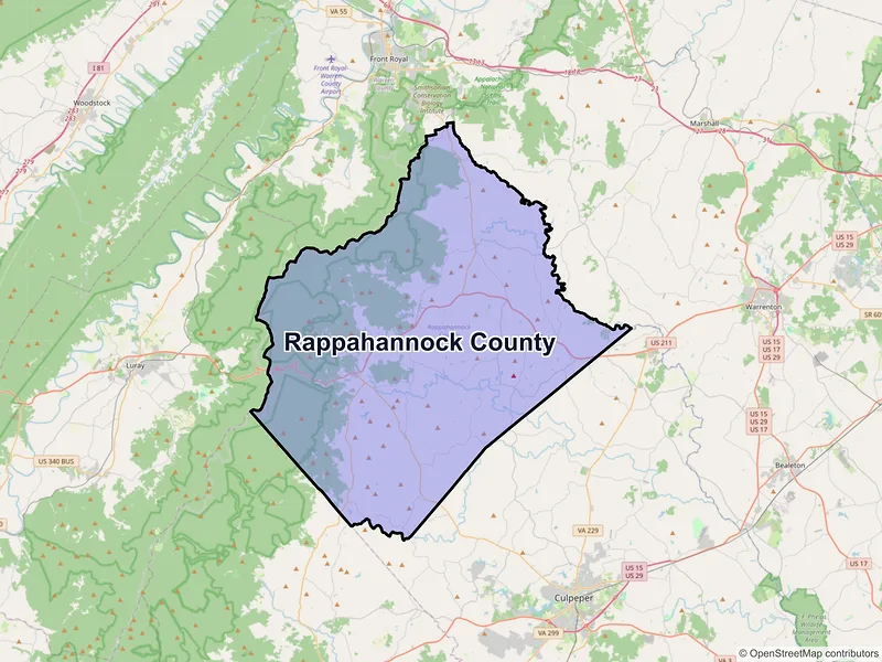 Map of Rappahannock County, Virginia and ZIP codes