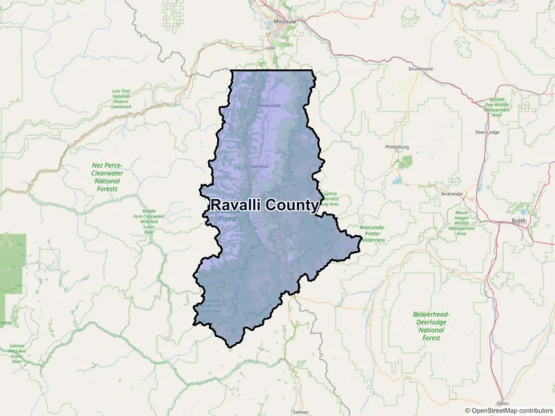 Map of Ravalli County, Montana and ZIP codes