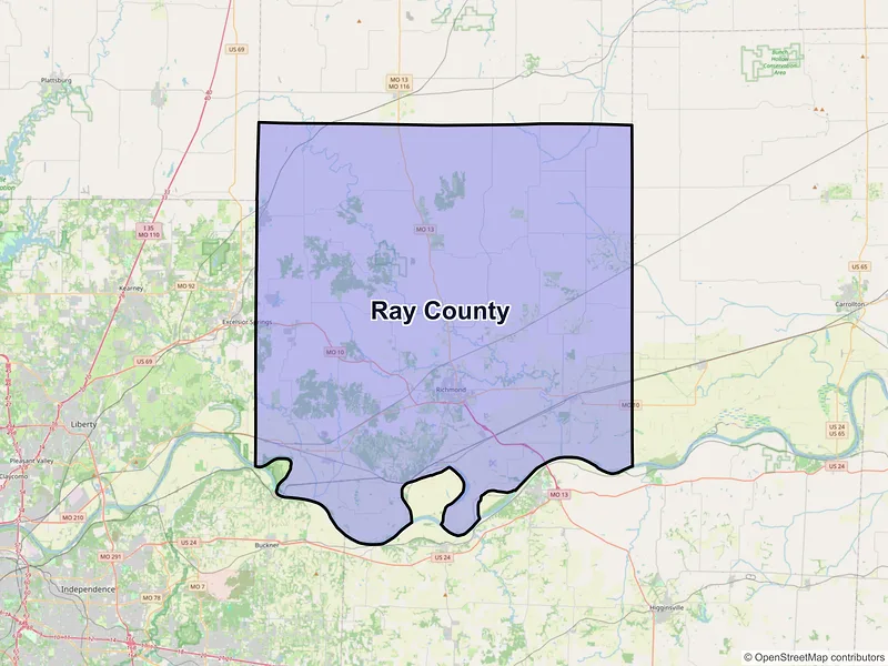 Map of Ray County, Missouri and ZIP codes