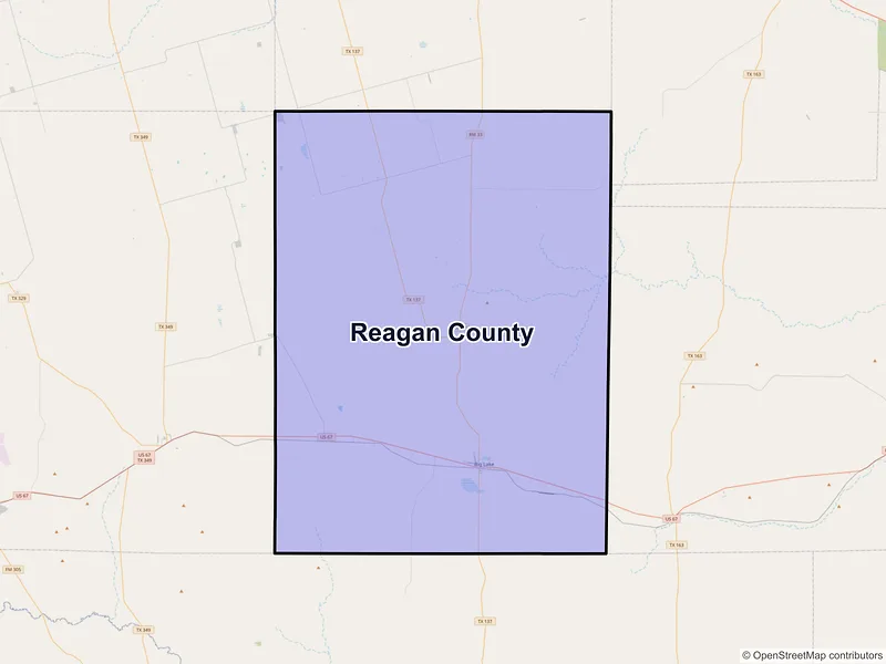 Map of Reagan County, Texas and ZIP codes
