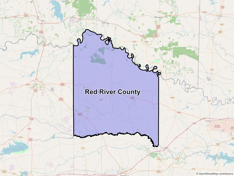Map of Red River County, Texas and ZIP codes