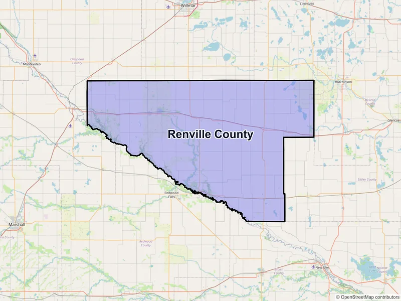 Map of Renville County, Minnesota and ZIP codes