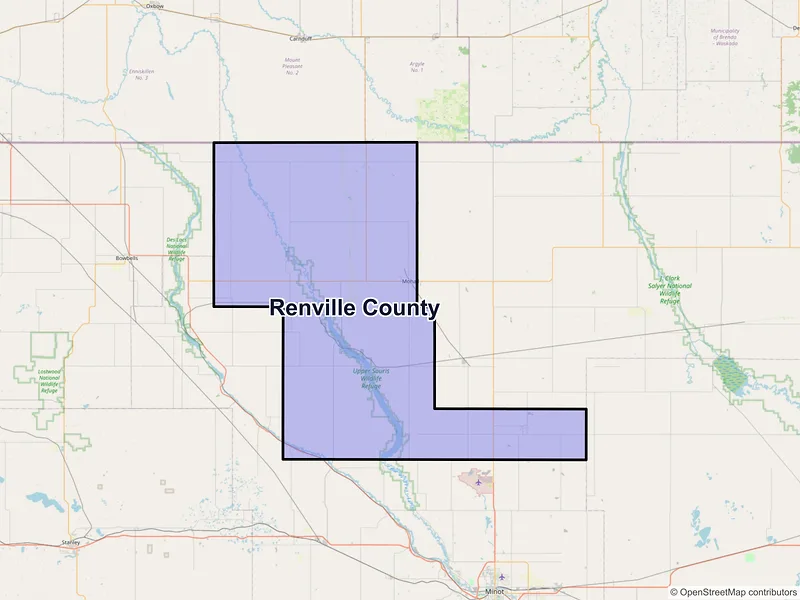 Map of Renville County, North Dakota and ZIP codes
