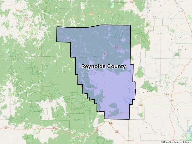 Map of Reynolds County, Missouri and ZIP codes