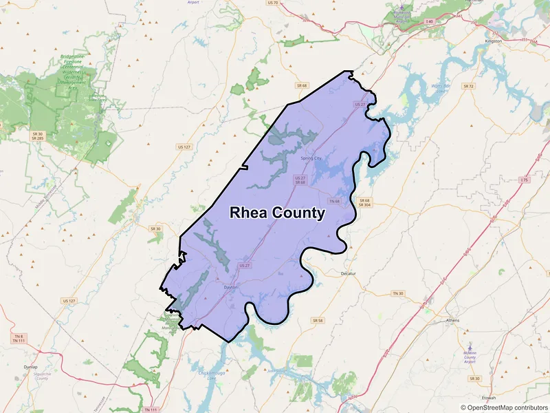 Map of Rhea County, Tennessee and ZIP codes