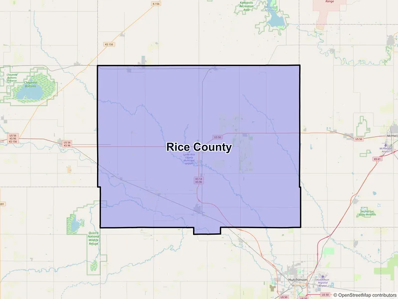 Map of Rice County, Kansas and ZIP codes