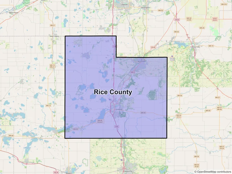 Map of Rice County, Minnesota and ZIP codes