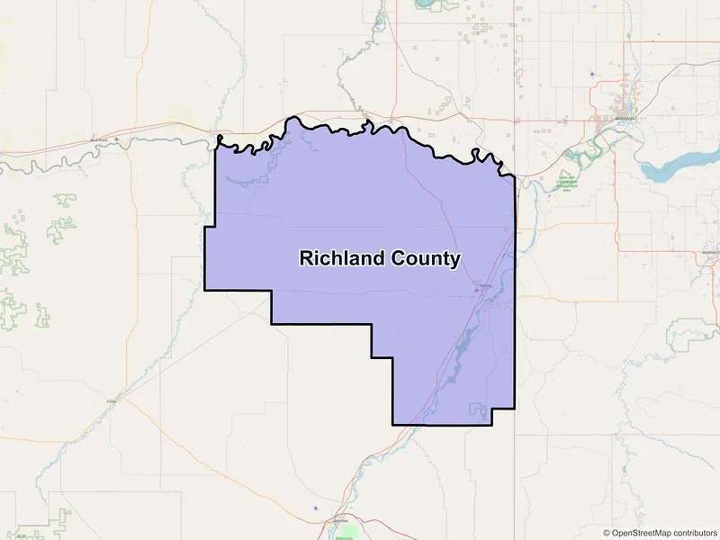 Map of Richland County, Montana and ZIP codes