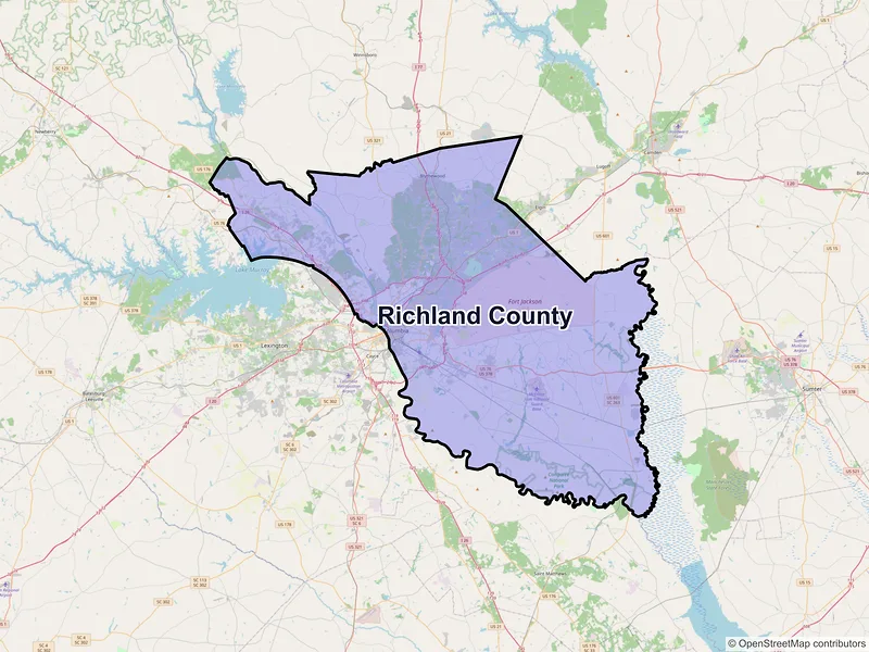 Map of Richland County, South Carolina and ZIP codes