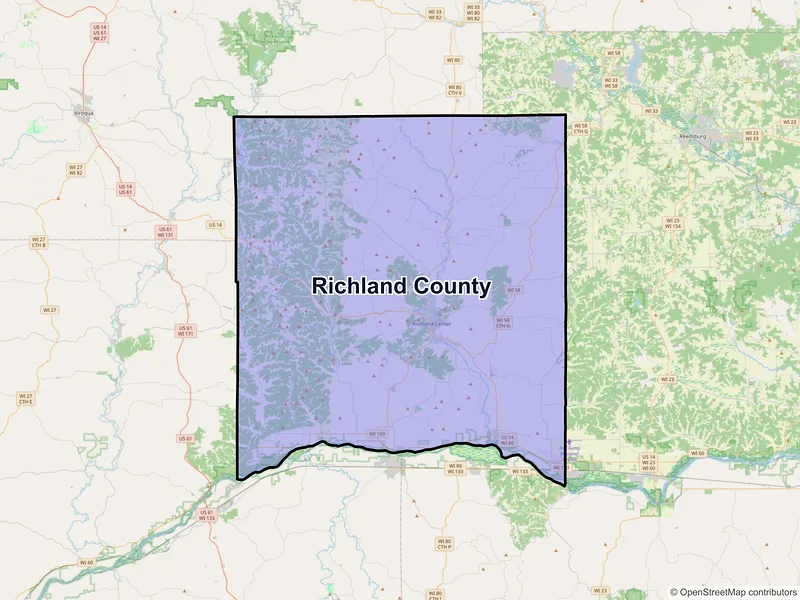 Map of Richland County, Wisconsin and ZIP codes