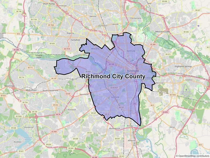 Map of Richmond County, Virginia and ZIP codes
