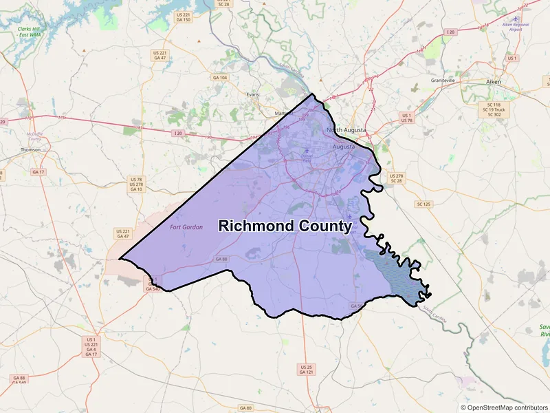 Map of Richmond County, Georgia and ZIP codes