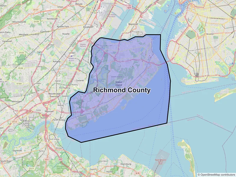 Map of Richmond County, New York and ZIP codes