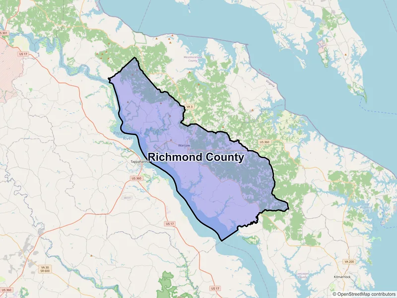 Map of Richmond County, Virginia and ZIP codes