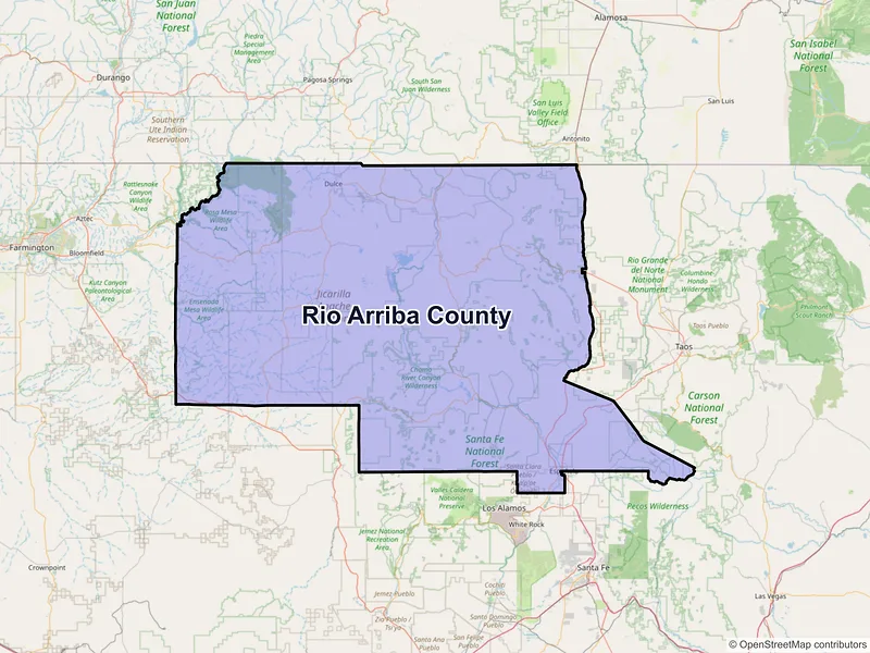Map of Rio Arriba County, New Mexico and ZIP codes