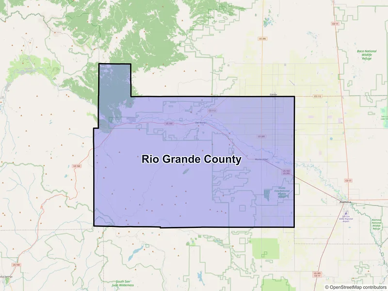 Map of Rio Grande County, Colorado and ZIP codes
